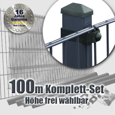 100m Industrie-Doppelstabmatten-Set L 6-5-6 Rechteckpf. Universalschellen