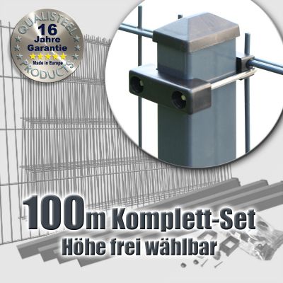100m Industrie-Doppelstabmatten-Set L 8-6-8 Rechteckpfosten U-Bügel