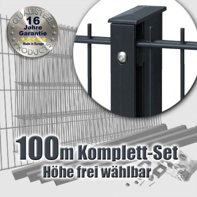 100m Industrie-Doppelstabmatten-Set L 6-5-6 Rechteckpfosten Schiene