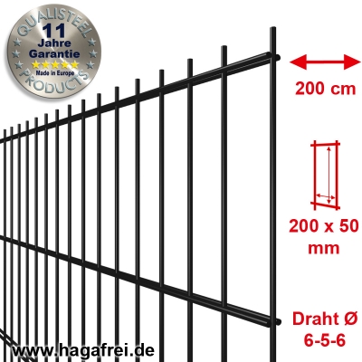 SECURA Doppelstab-Zaunmatte 6-5-6 verzinkt + pulverbeschichtet schwarz RAL9005