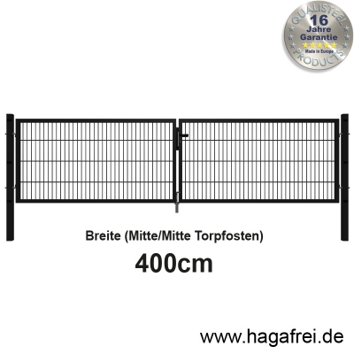 SECURA Doppelstab-Doppeltor 6-5-6 fvz. + SCHWARZ pulverbeschichtet 4m Breite