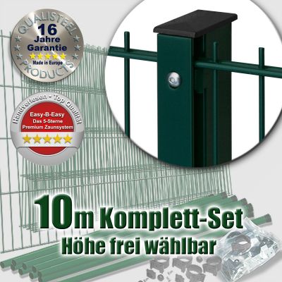 10m Doppelstabmattenzaun-Set EASY-B-EASY Rechteckpfosten mit Schiene Höhe 1030mm grün