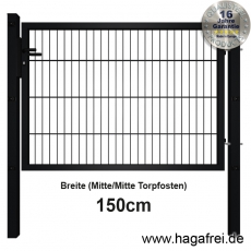 SECURA Doppelstab-Tor 6-5-6 fvz. + SCHWARZ pulverbeschichtet 1,5m Breite